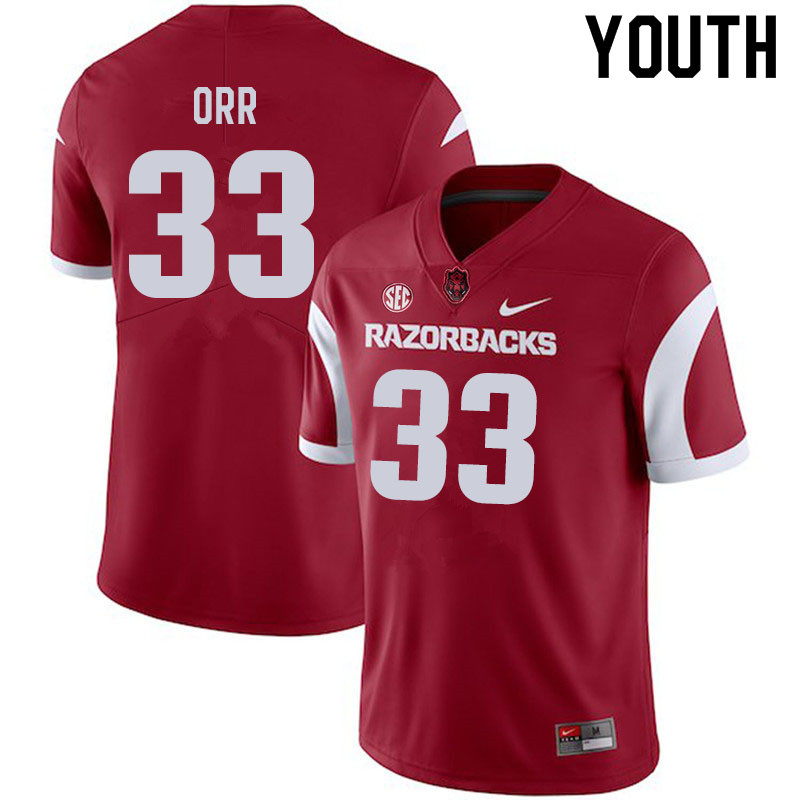 Youth #33 Logan Orr Arkansas Razorbacks College Football Jerseys Sale-Cardinal - Click Image to Close